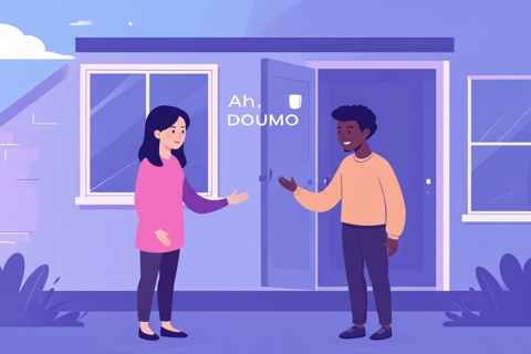 Friends using dōmo in casual Japanese conversation